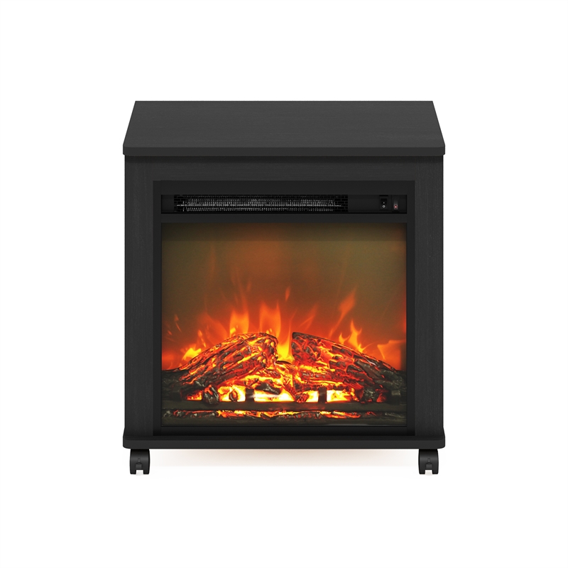 Furinno JENSEN Electric Fireplace End Table with Wheels in Americano
