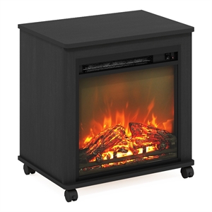 Furinno JENSEN Electric Fireplace End Table with Wheels in Americano