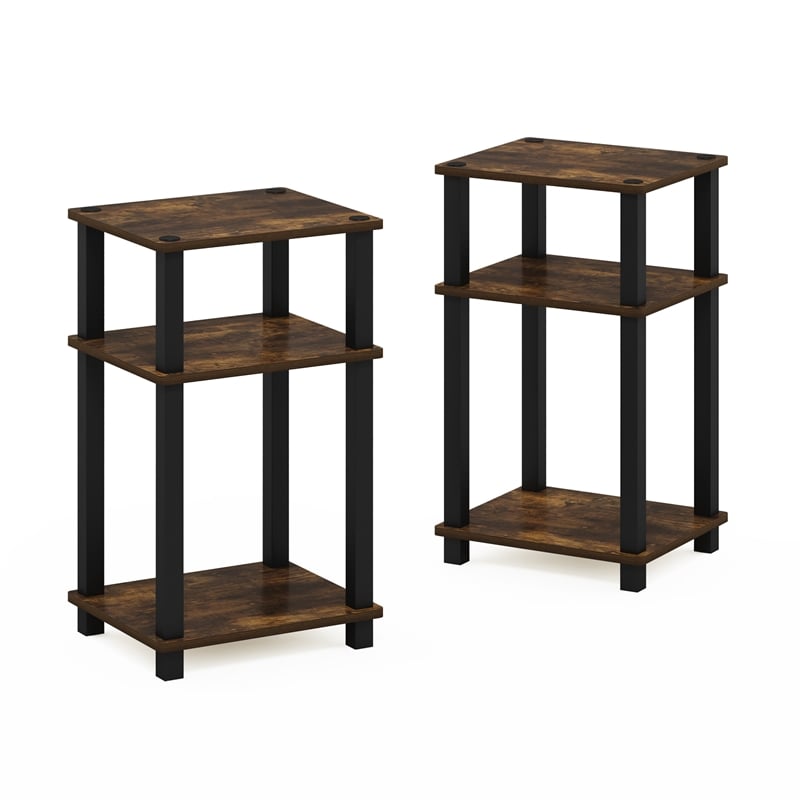 Furinno JUST 3-Tier Turn-N-Tube End Table in 2-Pack in Amber Pine/Black