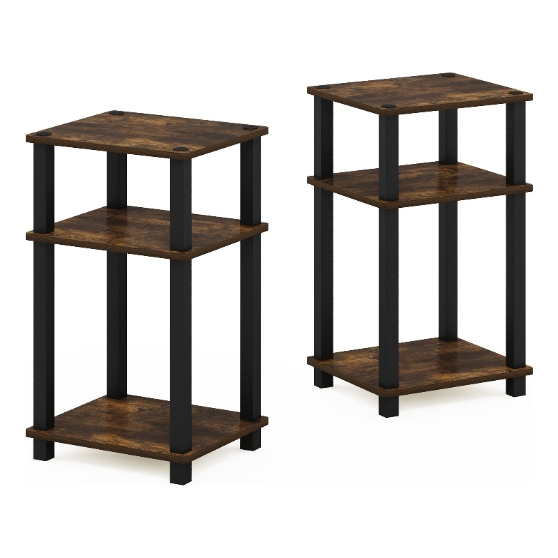 Furinno JUST 3-Tier Turn-N-Tube End Table in 2-Pack in Amber Pine/Black