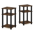 Furinno JUST 3-Tier Turn-N-Tube End Table in 2-Pack in Amber Pine/Black