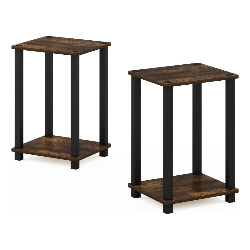 Furinno SIMPLISTIC End Table in Small in Set of 2 in Amber Pine/Black