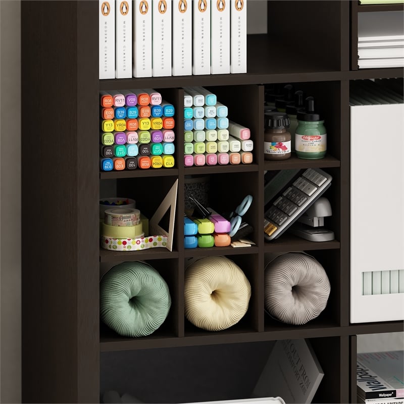 Furinno CUBICLE 9-Compartment Bottle Storage Cube Organizer Insert in Dark Oak