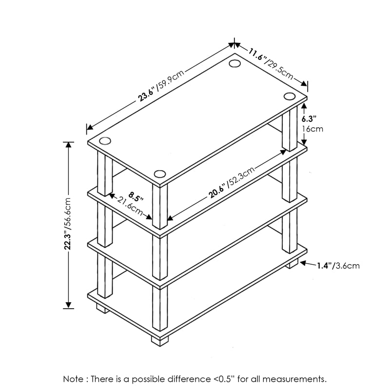 Furinno TURN-S-TUBE 4-Tier Shoe Rack in Amber Pine/Black