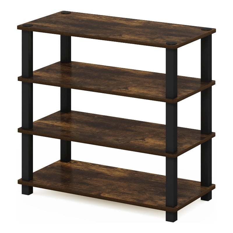 Furinno TURN-S-TUBE 4-Tier Shoe Rack in Amber Pine/Black