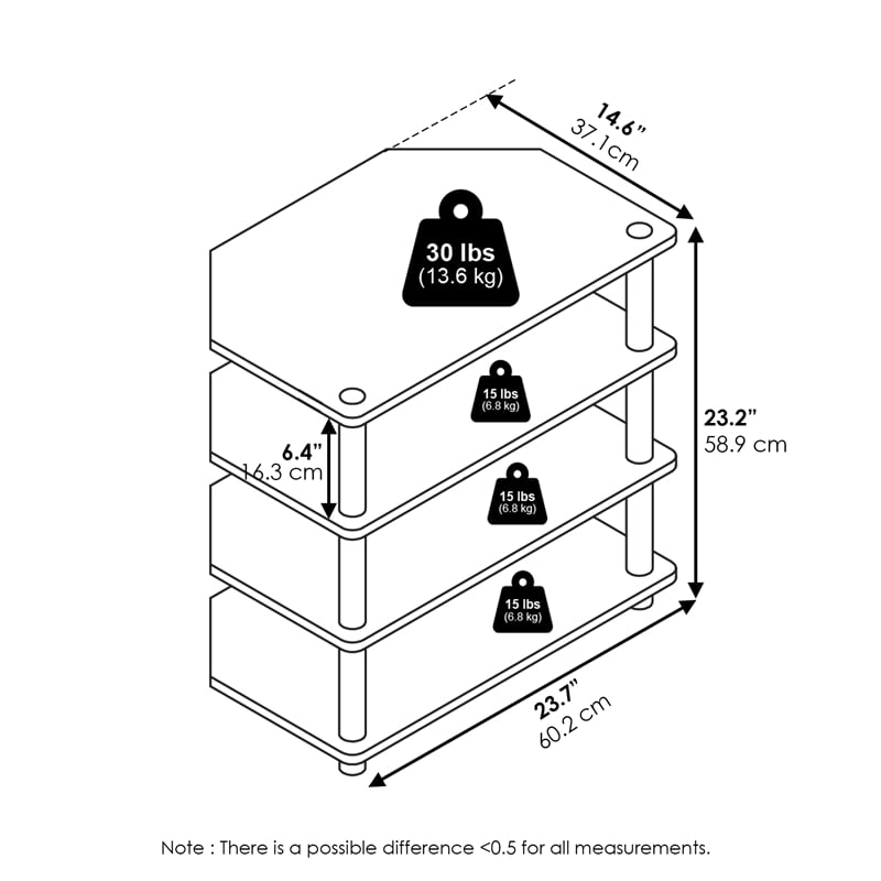 Furinno Econ Easy Assembly 4-Tier Petite TV Stand in White/White