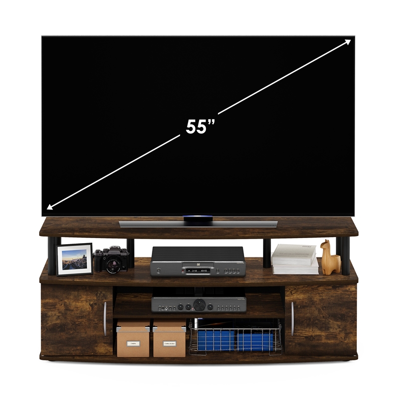 Furinno JAYA Large Entertainment Center Hold up to 55-IN TV in Amber Pine/Black