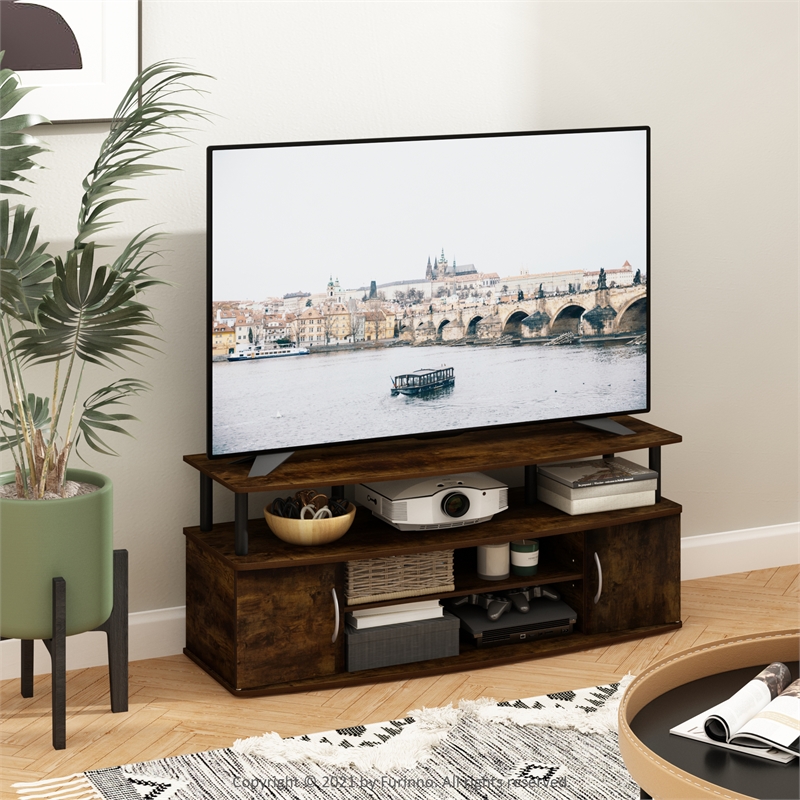 Furinno JAYA Large Entertainment Center Hold up to 55-IN TV in Amber Pine/Black