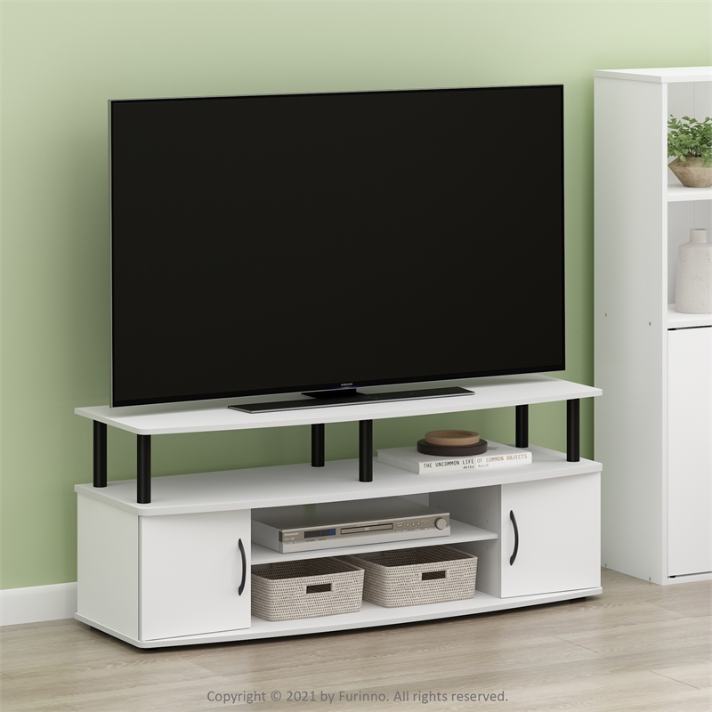 Furinno JAYA Large Entertainment Center Hold up to 55-IN TV in White/Black