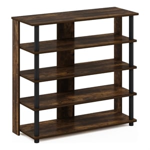 Furinno TURN-N-TUBE 5 Tier Wide Shoe Rack in Amber Pine/Black