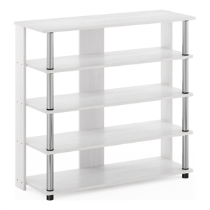 Furinno TURN-N-TUBE 5 Tier Wide Shoe Rack in White Oak in Stainless Steel Tubes