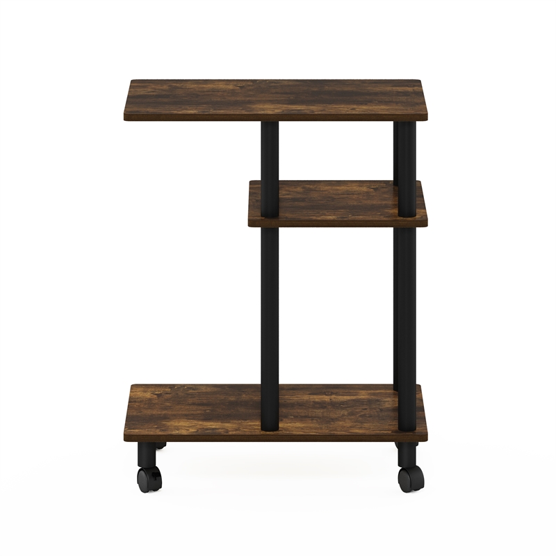 Furinno TURN-N-TUBE U Shape Sofa Side Table with Casters in Amber Pine/Black