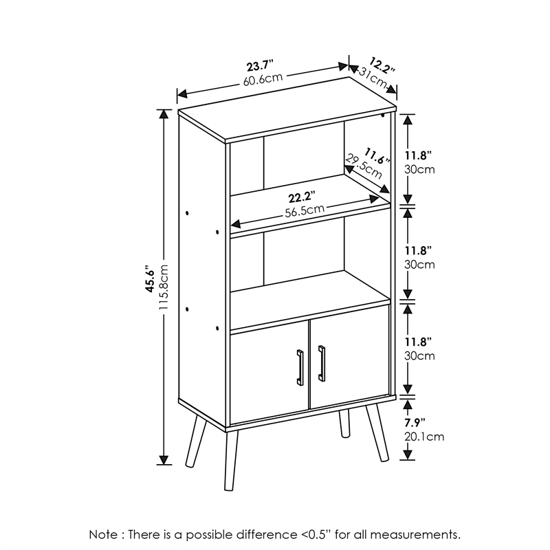 Furinno Claude Mid Century Style Accent Cabinet with Wood Legs in Espresso