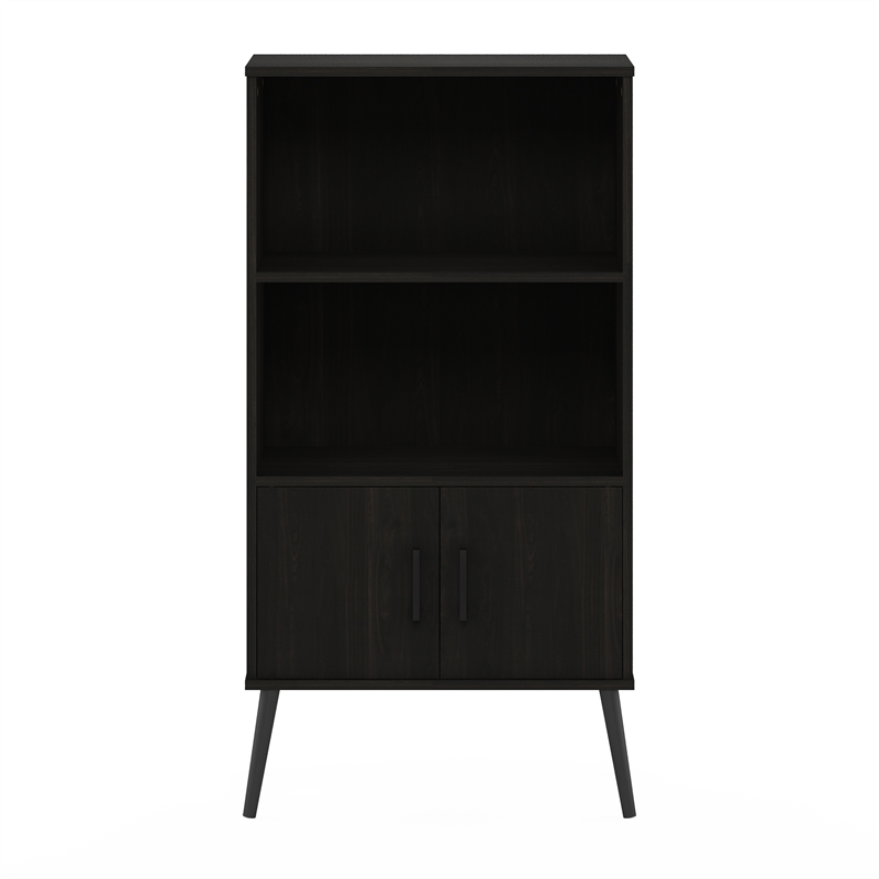 Furinno Claude Mid Century Style Accent Cabinet with Wood Legs in Espresso