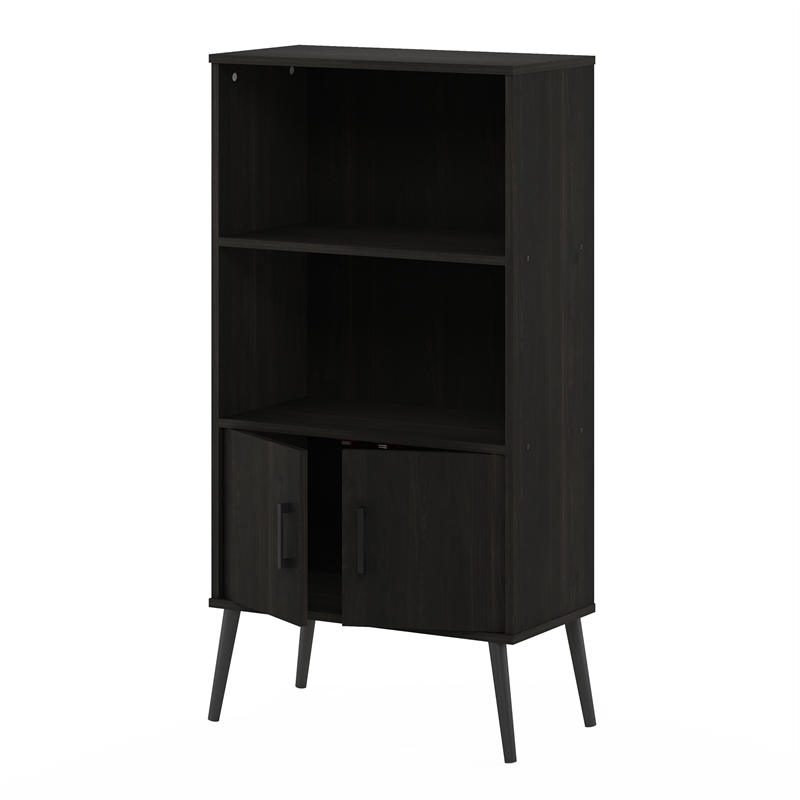 Furinno Claude Mid Century Style Accent Cabinet with Wood Legs in Espresso