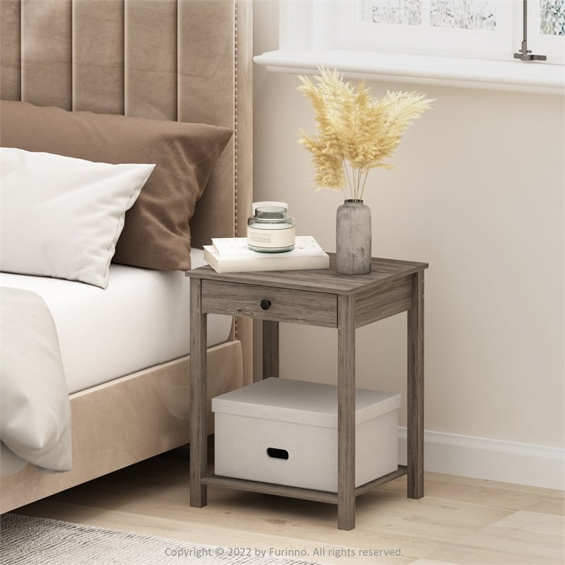 Furinno CLASSIC Side Table with Drawer in Rustic Oak