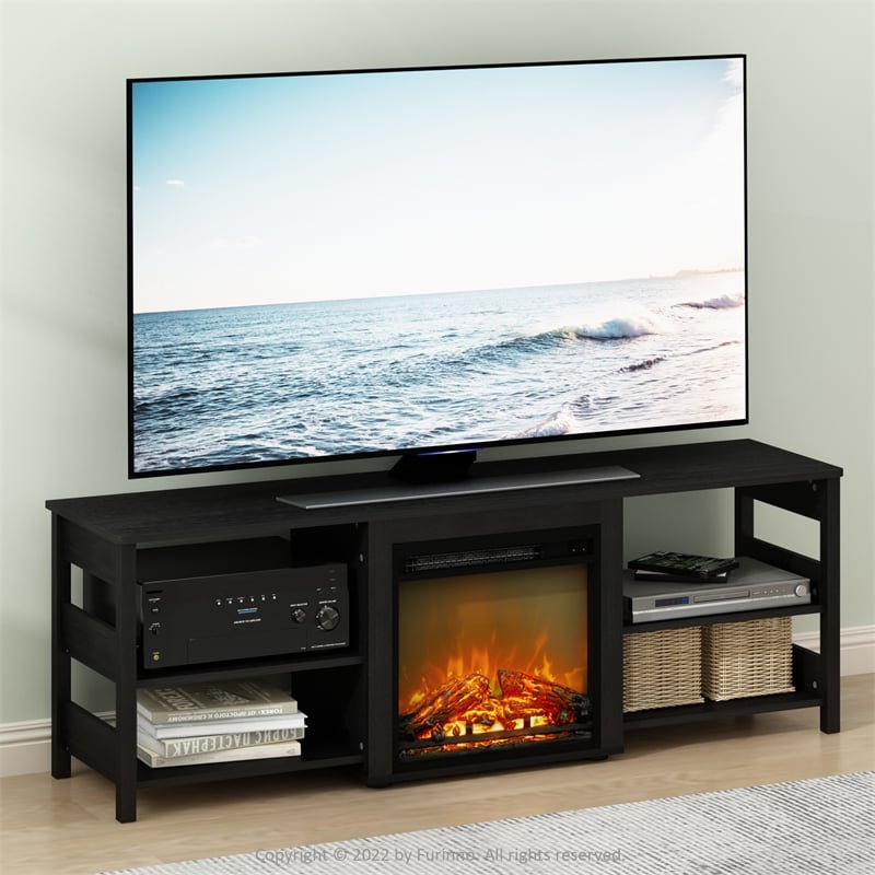 Furinno CLASSIC 70 Inch TV Stand with Fireplace in Americano