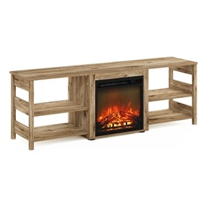 Furinno CLASSIC 70 Inch TV Stand with Fireplace in Flagstaff Oak