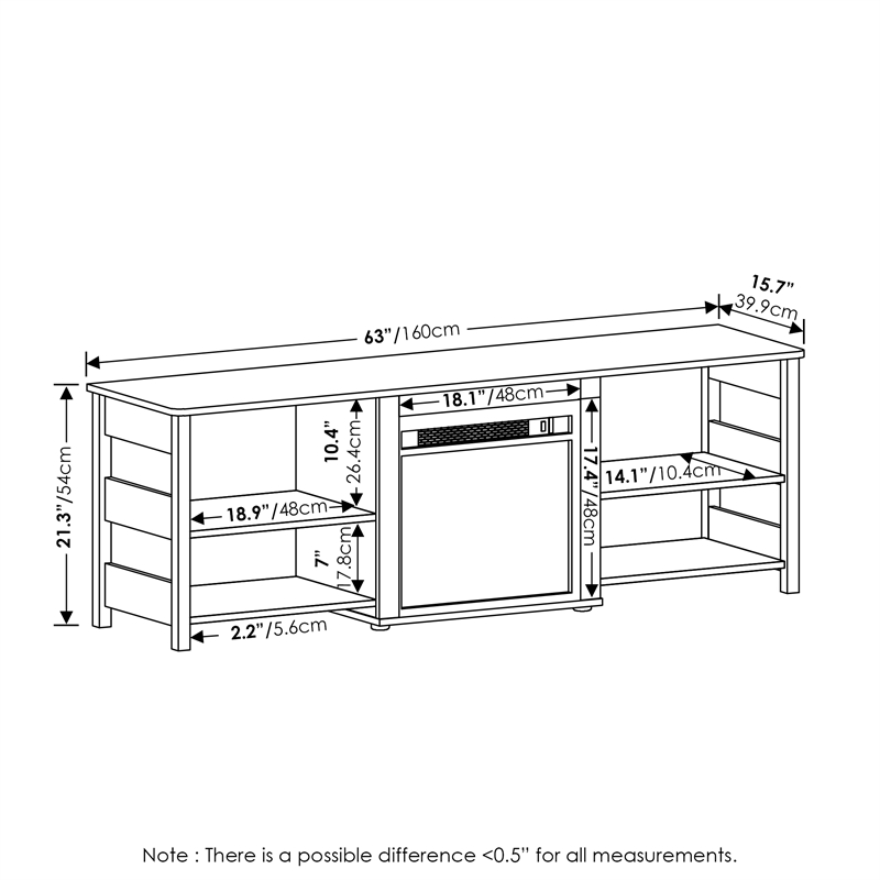 Furinno CLASSIC 70 Inch TV Stand with Fireplace in Rustic Oak