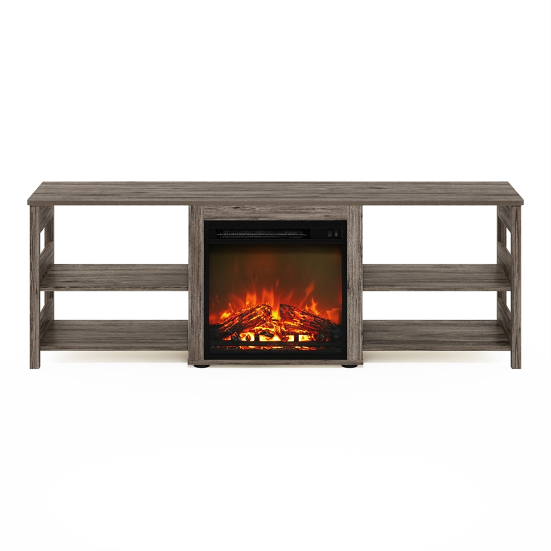 Furinno CLASSIC 70 Inch TV Stand with Fireplace in Rustic Oak