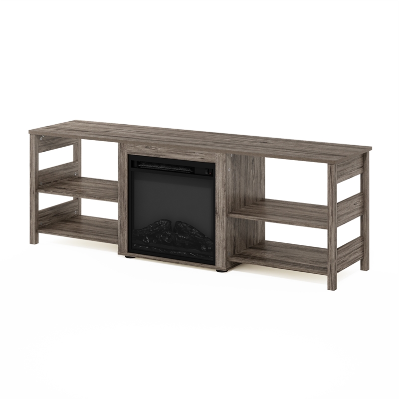 Furinno CLASSIC 70 Inch TV Stand with Fireplace in Rustic Oak