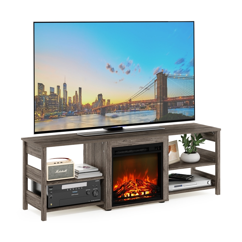 Furinno CLASSIC 70 Inch TV Stand with Fireplace in Rustic Oak