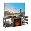 Furinno CLASSIC 70 Inch TV Stand with Fireplace in Rustic Oak