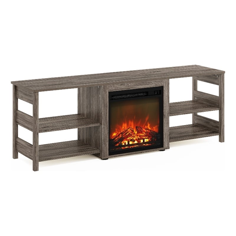 Furinno CLASSIC 70 Inch TV Stand with Fireplace in Rustic Oak