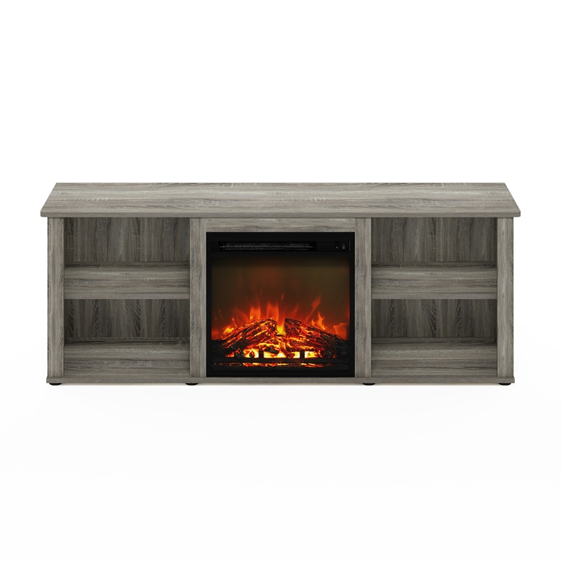 Furinno Classic 60 Inch TV Stand with Fireplace in French Oak Grey