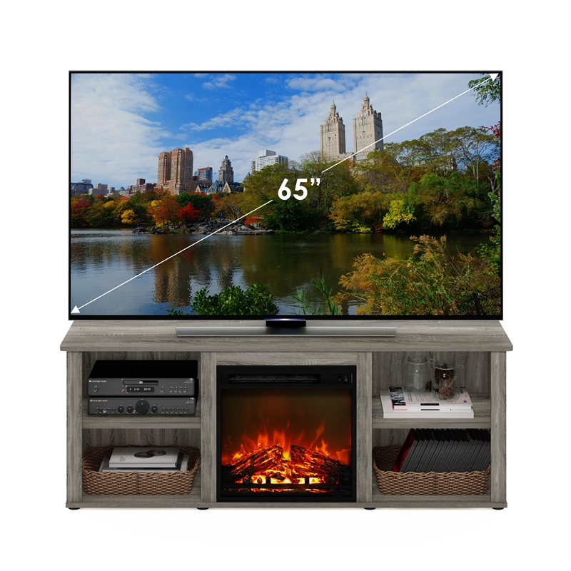 Furinno Classic 60 Inch TV Stand with Fireplace in French Oak Grey