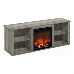 Furinno CLASSIC 60 Inch TV Stand with Fireplace in French Oak Grey