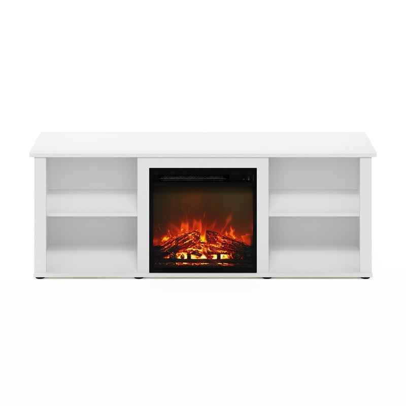 Furinno CLASSIC 60 Inch TV Stand with Fireplace in Solid White
