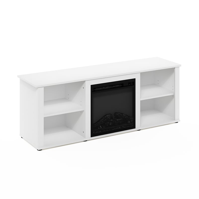 Furinno CLASSIC 60 Inch TV Stand with Fireplace in Solid White