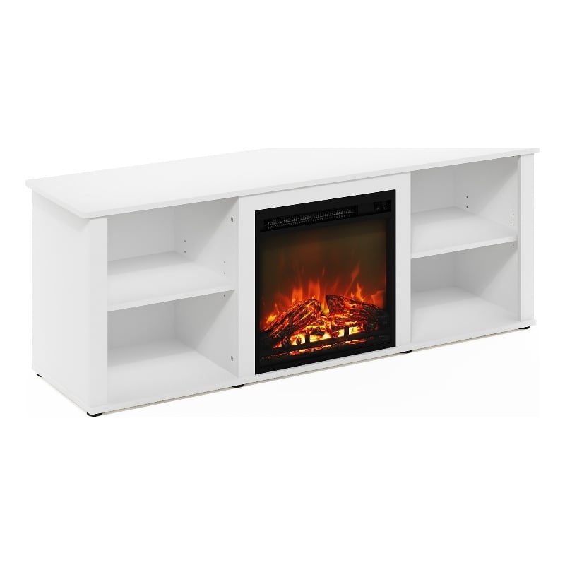 Furinno CLASSIC 60 Inch TV Stand with Fireplace in Solid White
