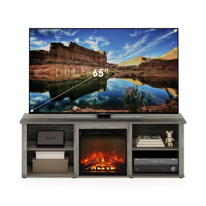 Furinno Classic 70 Inch TV Stand with Fireplace in French Oak Grey