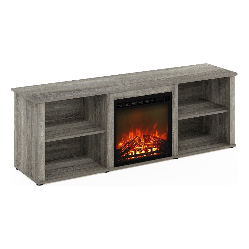 Furinno Classic 70 Inch TV Stand with Fireplace in French Oak Grey