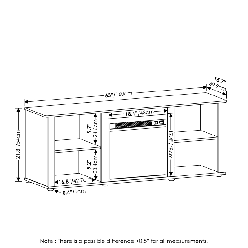 Furinno CLASSIC 70 Inch TV Stand with Fireplace in Solid White