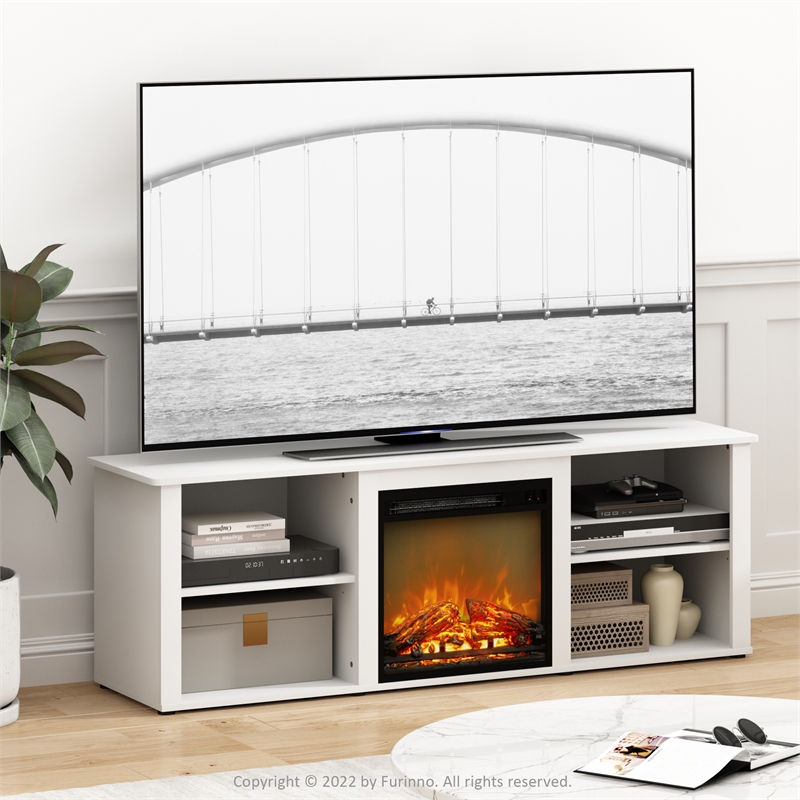 Furinno CLASSIC 70 Inch TV Stand with Fireplace in Solid White