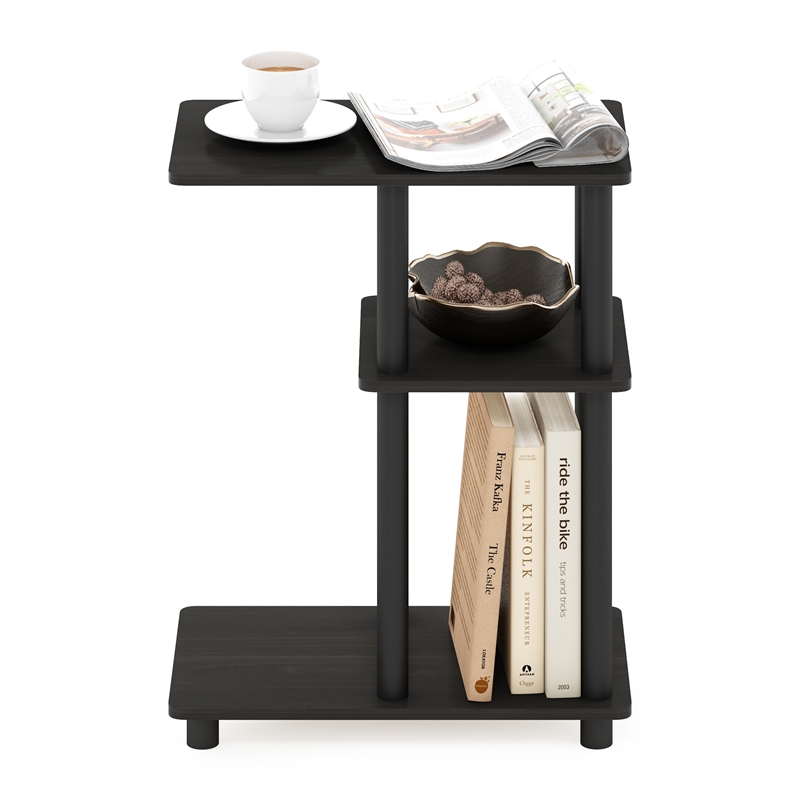 Furinno TURN-N-TUBE C Shape Sofa Side Table in Espresso/Black