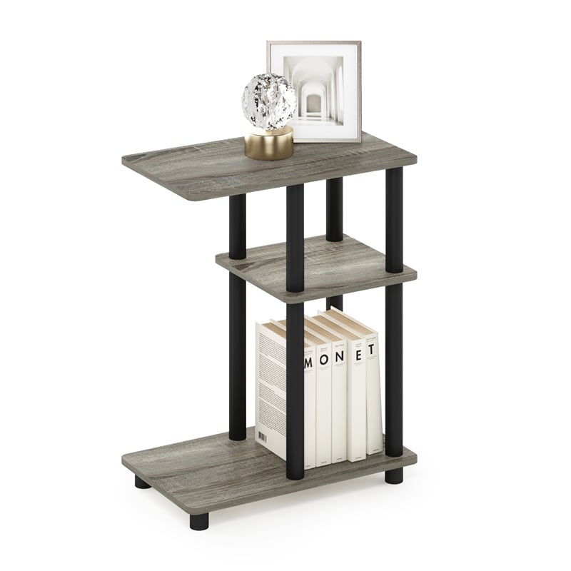 Furinno TURN-N-TUBE C Shape Sofa Side Table in French Oak/Black