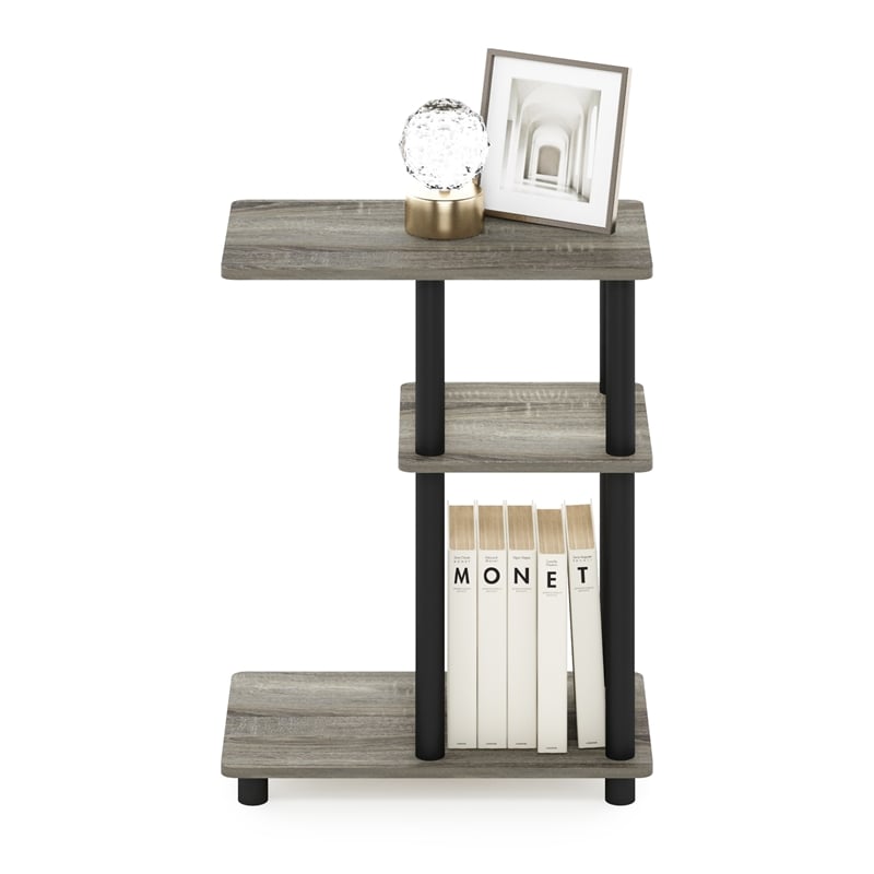 Furinno TURN-N-TUBE C Shape Sofa Side Table in French Oak/Black