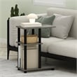 Furinno TURN-N-TUBE C Shape Sofa Side Table in French Oak/Black