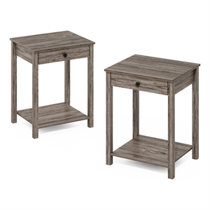 Furinno Classic Side Table with Drawer in Set of 2 in Rustic Oak