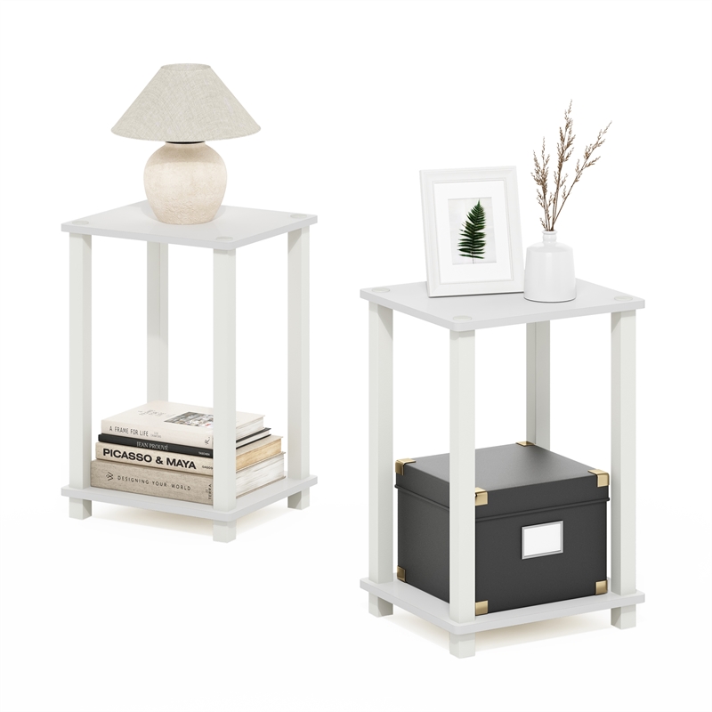Furinno SIMPLISTIC End Table in Small in Set of 2 in White/White
