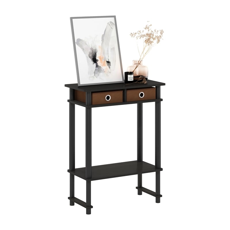 Furinno TURN-N-TUBE Tall-Wide Hallway Console Table with Bin in Espresso/Brown