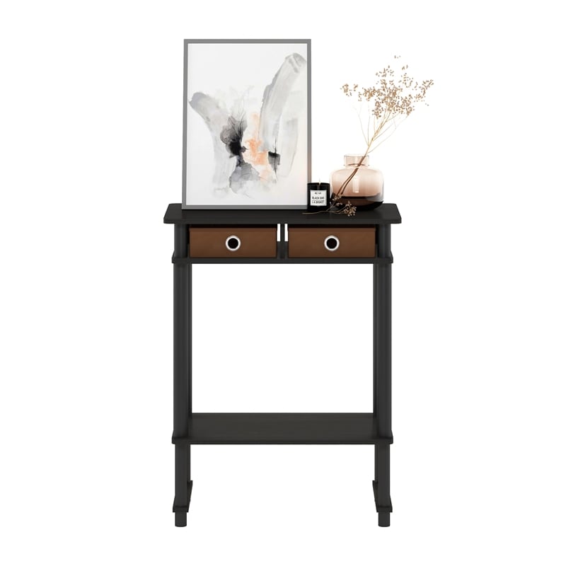 Furinno TURN-N-TUBE Tall-Wide Hallway Console Table with Bin in Espresso/Brown