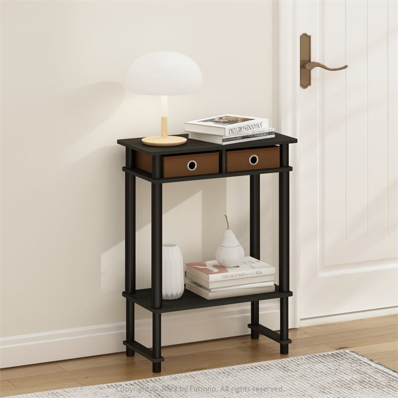 Furinno TURN-N-TUBE Tall-Wide Hallway Console Table with Bin in Espresso/Brown