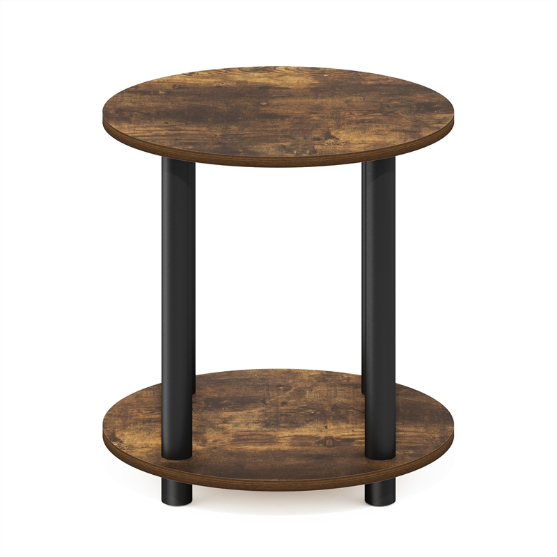 Furinno TURN-N-TUBE 2-Tier Round Wooden End Table in Amber Pine