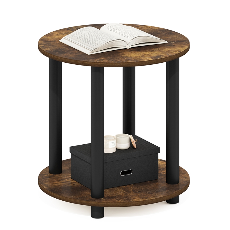 Furinno TURN-N-TUBE 2-Tier Round Wooden End Table in Amber Pine