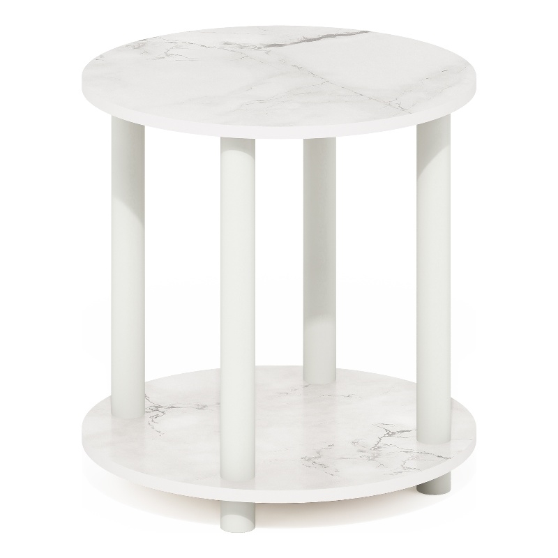 Furinno TURN-N-TUBE 2-Tier Round Wooden End Table in Marble White
